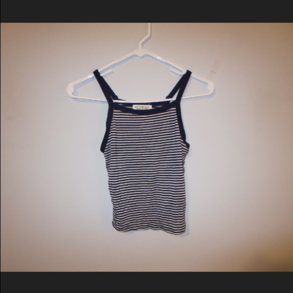 Blue and white striped tank top